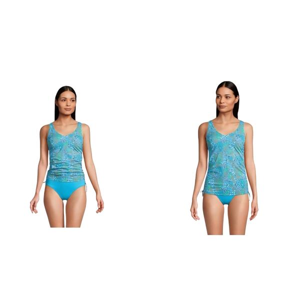 Lands' End Ruched Sides V-Neck Underwire Tankini Top Micro Floral Size 6 - Picture 12 of 12